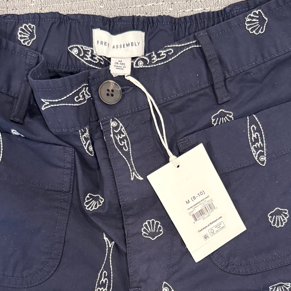 Free Assembly Navy Chino Pants with Fish and Seashell embroidery - Picture 6 of 12